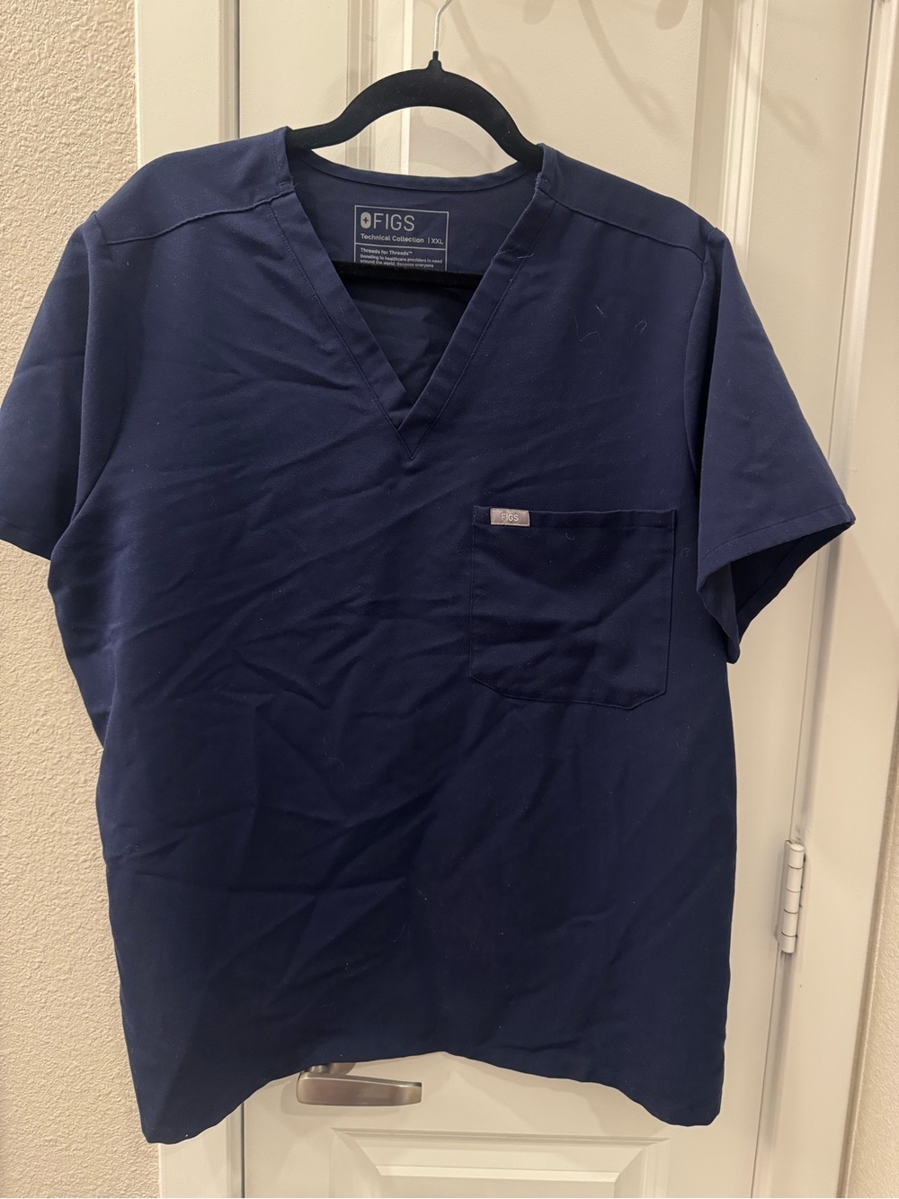 FIGS Women’s Short Sleeve V-Neck Onr Pocket Scrub Top - Navy Blue